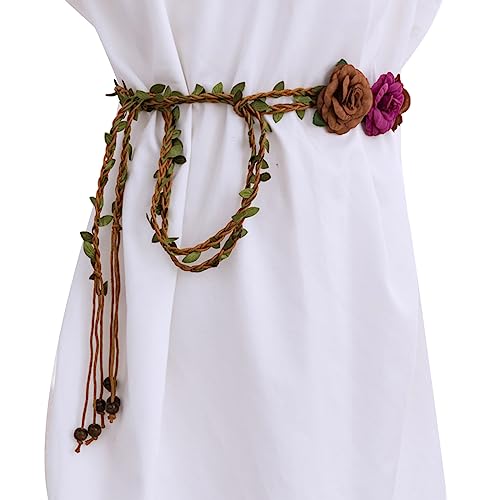 WASTEBIN Verstellbarer Loch Taillengürtel Für Damen Elastischer Gürtel Gewebter Blumengürtel Breiter Bund Bunt Handgefertigt Vintage Bohemien von WASTEBIN