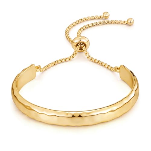 WATEFOER 18K Gold Armbänder für Damen Einstellbare Slider Armreif Armband Stapelbar Armbänder für Frauen Edelstahl Kette Armband Gold Schmuck Geschenke für Muttertag Geburtstag von WATEFOER