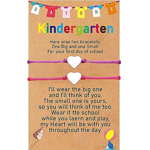 WATEFOER 2 Schulkind Armband Mädchen Geschenke zur Einschulung Mama und mir Armband Matching Herz Wunsch Armband Set ersten Tag der Schule Geschenke für Mädchen Jungen von WATEFOER