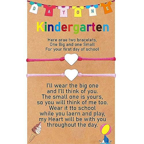 WATEFOER 2 Schulkind Armband Mädchen Geschenke zur Einschulung Mama und mir Armband Matching Herz Wunsch Armband Set ersten Tag der Schule Geschenke für Mädchen Jungen von WATEFOER