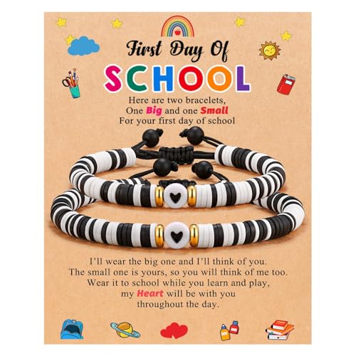 WATEFOER 2 Stück Armband Mädchen Geschenke zur Einschulung, Armband Schulkind Mama Armbänder Einschulung Geschenk Karte Erster Schultag (Schwarz & Weiß) von WATEFOER