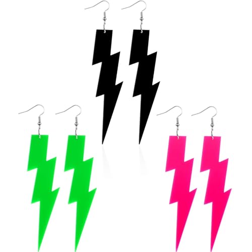 WATEFOER 1-3 Paar Neon Ohrringe für Damen Acryl Tropfen Ohrring Bunte 80er Jahre Ohrringe 80er 90er Jahre Outfit Damen Mädchen Halloween Retro Party Zubehör von WATEFOER