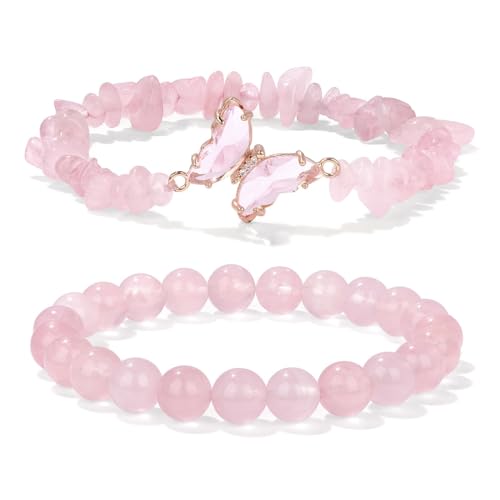 WATEFOER Amethyst Armband für Damen Mädchen Schmetterling Charms Heilung Kristall Stein Armband 8mm Kristall Perlen Stretch Armband natürlichen Edelstein Armband Schmuck Geschenke von WATEFOER