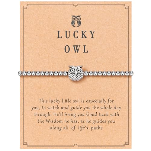 WATEFOER Armband Silber Damen, Perlen Armband mit Pferd/Eule/Schildkröte/Libelle/Schmetterling Anhänger, verstellbare Freundschafts Armbänder Modeschmuck Geschenke für Frauen Mädchen (Eule) von WATEFOER