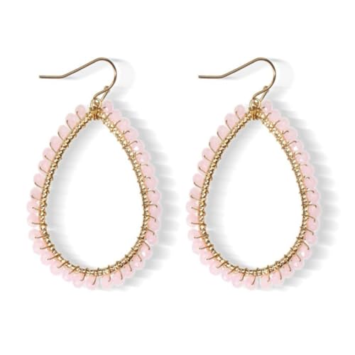 WATEFOER Böhmische Perlenstatement-Ohrringe, leichte Tropfen-Verzierungsohrringe, hohle funkelnde Kristall-Ohrringe mit goldfarbener Drahtwicklung für Frauen von WATEFOER