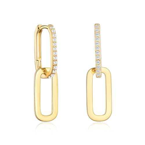 WATEFOER Cubic Zirkon Convertible Link Ohrringe für Damen, Creolen mit Anhänger Doppelter Kreis Geometrische Huggie Kleine Creolen Ovale Ohrringe Geburtstag Muttertagsgeschenke von WATEFOER
