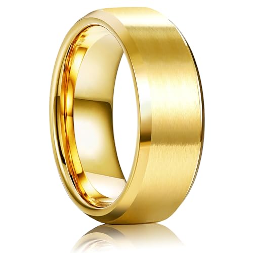 WATEFOER Edelstahl Ringe für Männer Frauen 8MM Hochzeit Band Ring Matte beendet Verlobungsringe abgeschrägten polierten Rand Versprechen Ringe für Männer (Gold, 9) von WATEFOER