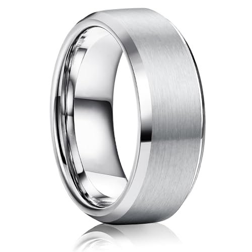WATEFOER Edelstahl Ringe für Männer Frauen 8MM Hochzeit Band Ring Matte beendet Verlobungsringe abgeschrägten polierten Rand Versprechen Ringe für Männer (Silber, 11) von WATEFOER