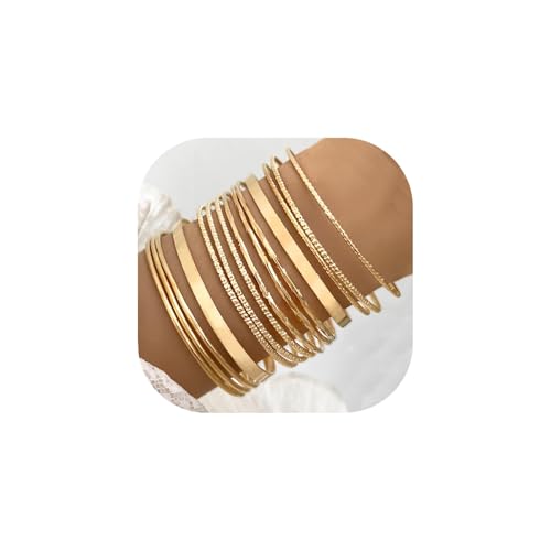 WATEFOER Gold Armreif Armbänder Set für Damen Boho Mehrschichtige Stapelbar Strukturierte Armbänder Indische Chunky Armreif Armband (B-Gold 14pcs) von WATEFOER