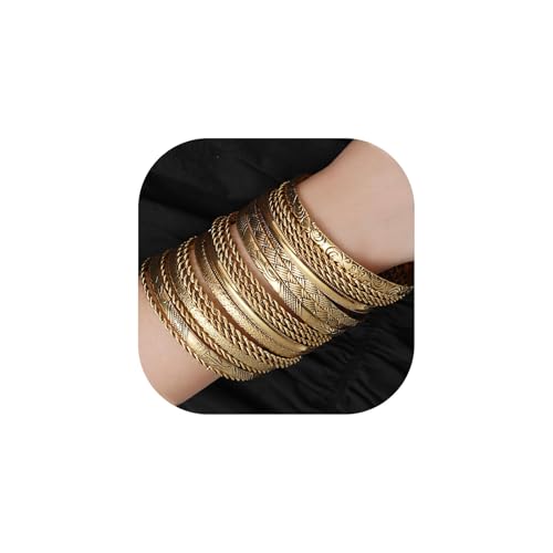 WATEFOER Gold Armreif Armbänder Set für Damen Boho Mehrschichtige Stapelbar Strukturierte Armbänder Indische Chunky Armreif Armband (C-Gold 19pcs) von WATEFOER