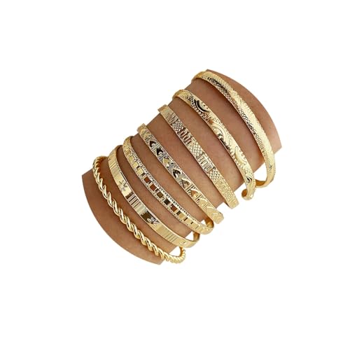 WATEFOER Gold Armreif Armbänder für Damen, 14k Vergoldet Multi Layer stapelbar Manschette Armband Set Offen Einstellbar Armreif Minimalist texturiert Boho Schmuck Geschenk für Frauen (Gold) von WATEFOER