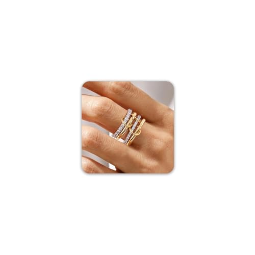 WATEFOER Gold stapelbar Ringe für Damen nicht anlaufen, 18K Vergoldet Cubic Zirkonia Ring Silber und Gold Ring Set Multi-Link verbunden Ringe Valentinstag Geburtstag Muttertagsgeschenk (5) von WATEFOER