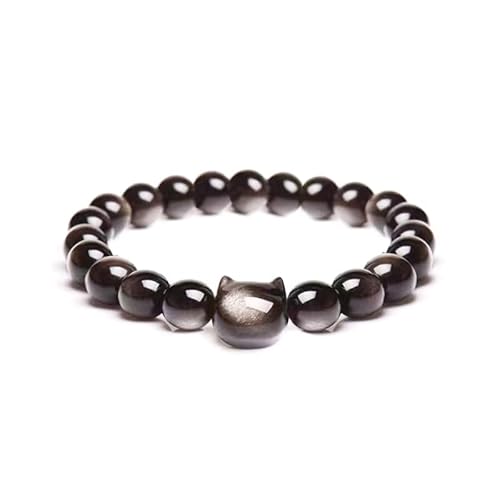 WATEFOER Katze Armband für Damen Männer, 8mm schwarz Obsidian Armbänder einstellbar Strecke Armband Katze Schmuck Geschenke für viel Glück Geld Attraktion (Perlen) von WATEFOER