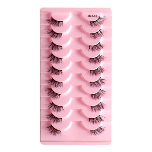 10 Paar Falsche Wimpern Gelockte Halbe Wimpern Kurze Dünne Wimpern Box Verpackung Für Frauen Hochzeit Geburtstag Kosmetisches Geschenk Halbgelockte Wimpern von WATERBELINE