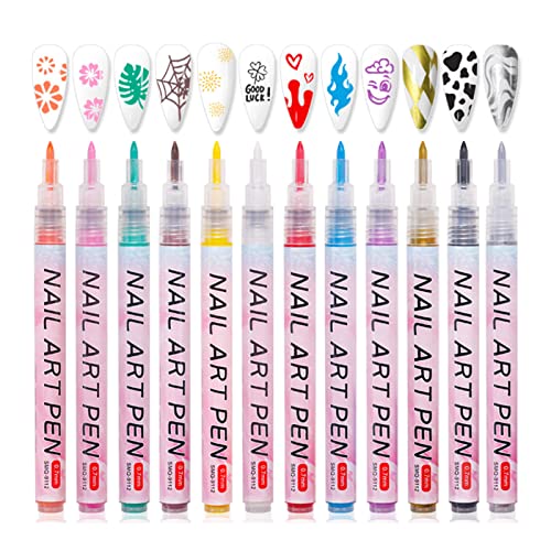 12 Farben 3D Nail Art Stifte Set Nägel Polieren Stift Nagel Punkt Punktierung Stift Zeichnung Malerei Liner Pinsel Für Nagel Kunst Nagel Styling Stifte von WATERBELINE