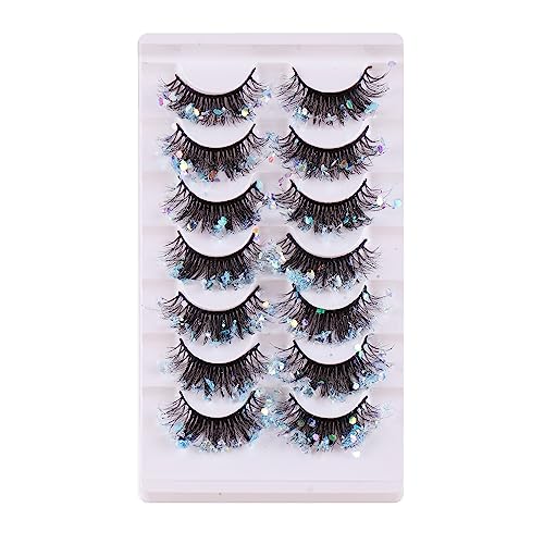 7 Paar 3D Nerzwimpern Groß Lang Dünn Glitzernd Nerzwimpern Natürliche Falsche Wimpern Für Frauen Und Mädchen Party Make Up Modische Wimpern Kostüm Make Up von WATERBELINE