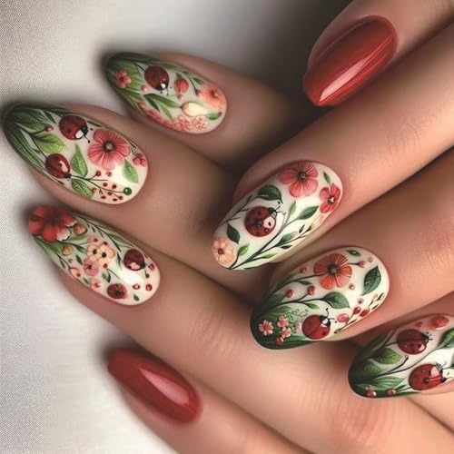 Kurze Presse Auf Nägeln Blumenkünstliche Nägel Falsche Nägel Mit Blumenentwürfen Ovaler Glänzender Stock Auf Nägeln Für Frauen von WATERBELINE