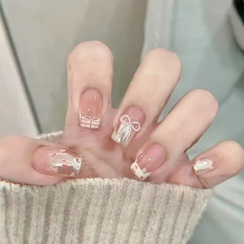 Valentinstag Geschenk Mandel Presse Auf Nägeln Winter Acrylnägel Vollständiger Französisch Tipps False Nails Für Frauen 24pcs von WATERBELINE