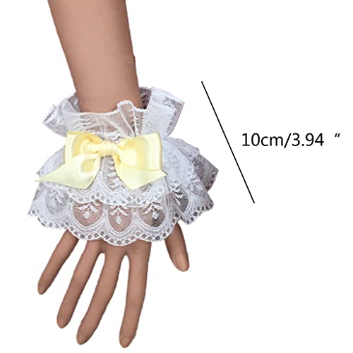 WATERBELINE Damen-Armband, Damen-Handmanschetten, gerüschte Spitze, Schleife, Dienstmädchen-Cosplay-Armband von WATERBELINE