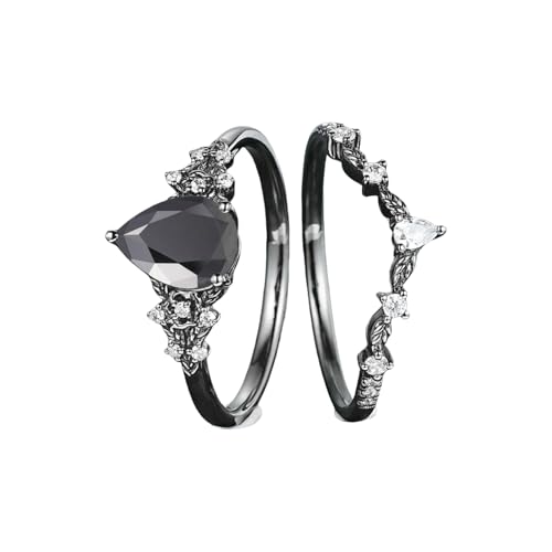 WATERBELINE Geheimnisvolle schwarze Zirkonia-Blumenringe für Damen, einzigartiges Gothic-Design, robuste Legierung, Schmuck erhältlich in den Größen 6 bis 10 von WATERBELINE