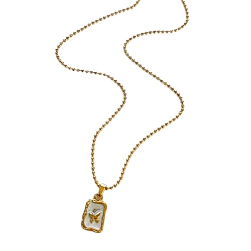 WATERBELINE Halskette mit Blumen-Anhänger aus Edelstahl mit Rosen- und Schmetterlings-Designs zum Stylen, verstellbare Schlüsselbeinkette von WATERBELINE