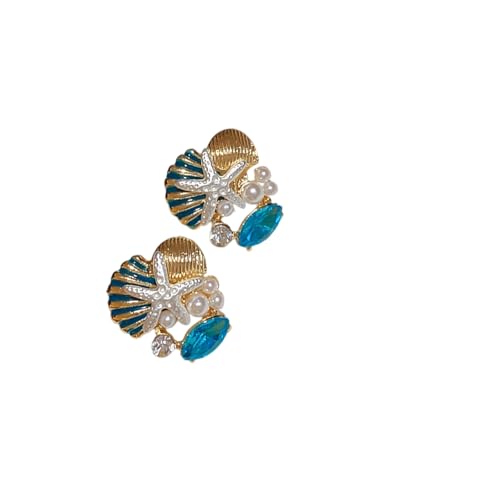 WATERBELINE Halskette und Ohrringe Set mit Seesternen, Muschelkorallen-Designs mit Legierung Strass und Kunstperlen für Frauen von WATERBELINE