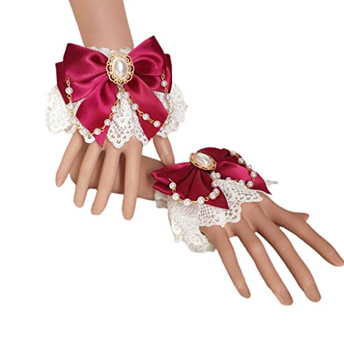 WATERBELINE Handgelenk-Manschette, süße Hand-Handgelenk-Manschetten, Blumen-Spitze-Schleife, Perlenkette, Armband-Armband von WATERBELINE