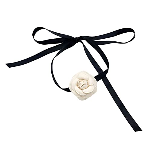 WATERBELINE Kamelie, weiße Blumen-Kragen-Bowknot-Halskette, kleine Wind-Schlüsselbein-Kette, Temperament-Band-Halskette, Halsband von WATERBELINE