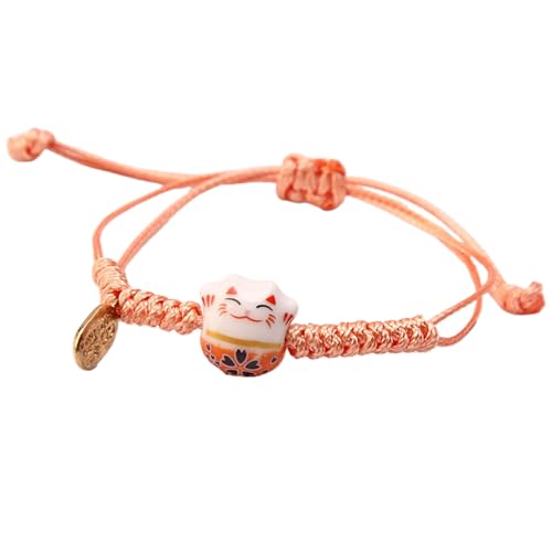 WATERBELINE Maneki Neko Armband, süßes Maneki Neko Katzenarmband, handgefertigter Keramikschmuck, verstellbare bunte Perlenarmbänder für Frauen und Mädchen von WATERBELINE