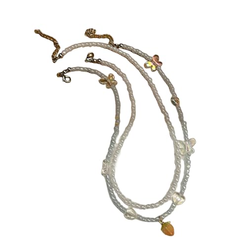 WATERBELINE Mode-Halskette,simulierte Perlenkette,weibliches Temperament,Perlen,Schmetterling,Schlüsselbeinkette,verstellbare Kette für Studenten,Pulloverkette von WATERBELINE