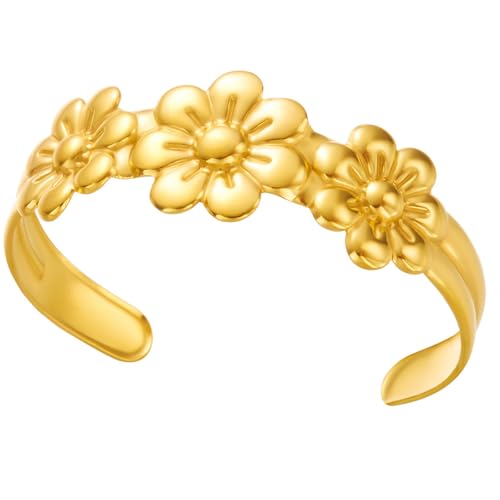 WATERBELINE Stilvoller verstellbarer Armreif mit Blumenmuster, Seestern/Wellen, Edelstahl, leichter Schmuck für Damen, für den täglichen Gebrauch von WATERBELINE