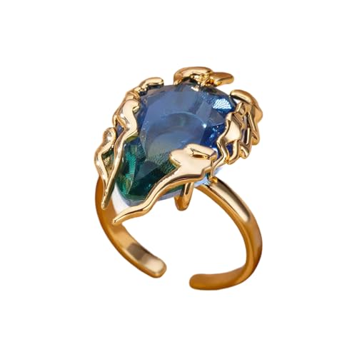 WATERBELINE Verstellbare, offene Ringe mit blau-grünem Farbverlauf, Zirkonia, Flamme, Tropfen-Design, leichter Schmuck für Damen von WATERBELINE