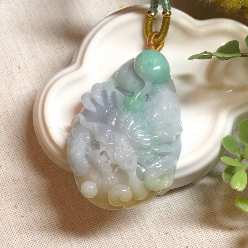 56.8 Mm Jadeit Jade Gelb Grün 3D Geschnitzter Drache Anhänger Charm von WATERCRYSTALJADE