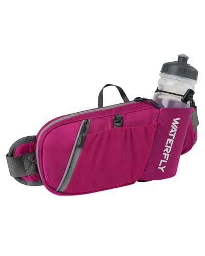 WATERFLY Bauchtasche Herren Damen mit Flaschenhalter: Sportliche Klein Gürteltasche Stylische Joggen Hüfttasche Gassi Bumbag Hundetraining Bum Belt MTB Hipbag Sport Hip Bag Reisen Bauchbeutel von WATERFLY