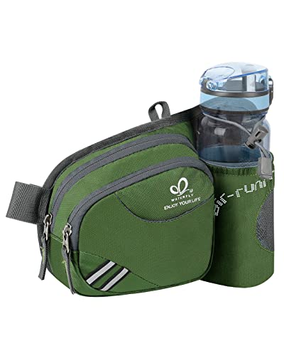 WATERFLY Gürteltasche Bauchtasche mit Flaschenhalter Damen und Herren, Atmungsaktiv Sport Hüfttasche für Laufen Radfahren Camping Klettern Reisen Wandern Joggen Hundetraining Grün von WATERFLY