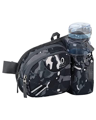 WATERFLY Gürteltasche Bauchtasche mit Flaschenhalter Damen und Herren, Atmungsaktiv Sport Hüfttasche für Laufen Radfahren Camping Klettern Reisen Wandern Joggen Hundetraining von WATERFLY