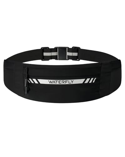 WATERFLY Laufgürtel für Handy Lauftasche Joggen: Lauf Hüfttasche Herren Damen mit 4 Taschen Jogging Bauchtasche Flache Gürteltasche Handytasche Sportgürtel Running Belt zum Laufen Sport Fitness von WATERFLY