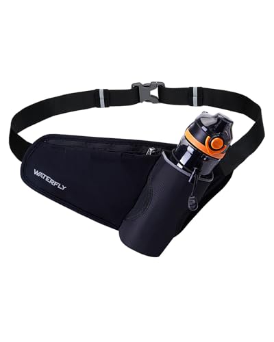 WATERFLY Laufgürtel mit Trinkflaschenhalterung Hüfttasche: Lauf Gürteltasche Bauchtasche mit Flaschenhalter Lauftasche für Handy Sport Joggen Klein Damen Herren Bauchbeutel Sportlich Laufen Laufgurt von WATERFLY