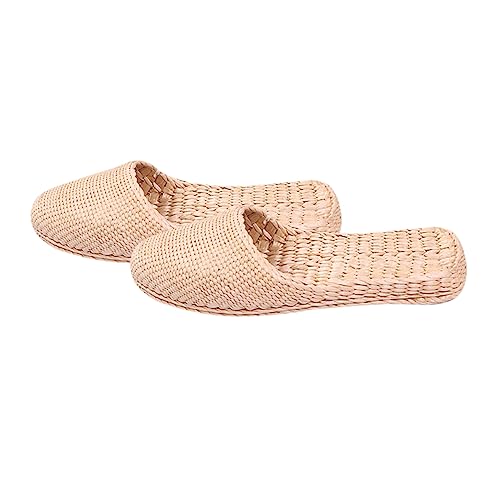 WATIIFUFU Sommer-slipper Aus Stroh Für Damen Bequeme Hausschuhe Mit Strohstrickmuster Atmungsaktiv Und Leicht Für Warmes Wetter von WATIIFUFU