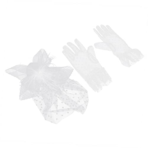 WATIIFUFU Stilvolles Set Aus Hut Und Handschuhen Einzigartige Kopfbedeckung Für Damen Für Tanzpartys Weiße Dekorative Handschuhe von WATIIFUFU