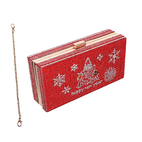 WATIIFUFU 1stück Glamouröse Clutch Tasche Mit Strass Für Damen Elegante Abendtasche Rot Aufbewahrung Für Lippenstifte Handy Und Schlüssel Inklusive Zwei Trageketten Für Vielseitige von WATIIFUFU