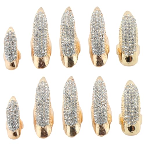 WATIIFUFU 10 Stück Vintage Punk Nagelringe mit Strass Robuste Legierung Fingernagel Klauenringe Stylische Cosplay Accessoires für Halloween Club Bühne und Festival von WATIIFUFU