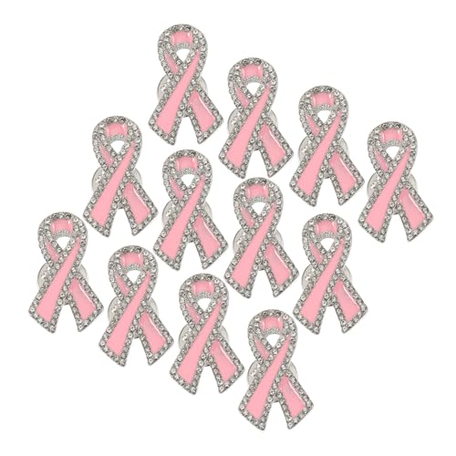 WATIIFUFU 12 Stück Teiliges Breast Cancer Broschen mit rotem Band Robuste Anstecknadeln für Kleidung Schal und Mantel Modische Brustkrebs Awareness Pins für Charity und Fundraiser von WATIIFUFU