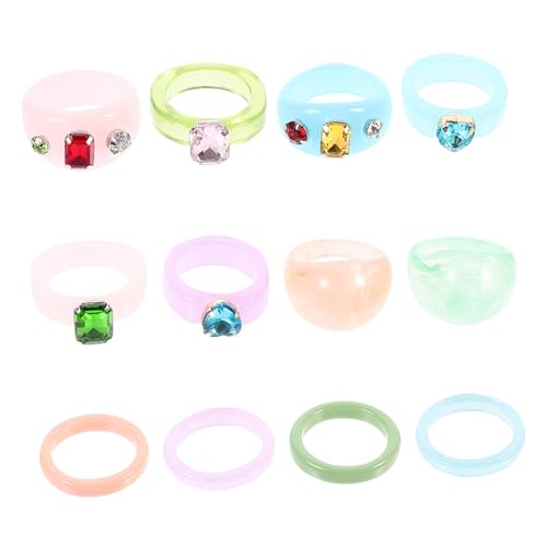 WATIIFUFU 12 Stück Teiliges Resin Ring für Damen Bunte Acryl Fingerringe Modische Chunky Geometry Ringe Leicht und Kreativ für Partys und Alltag Vielseitiger Schmuck für Frauen von WATIIFUFU