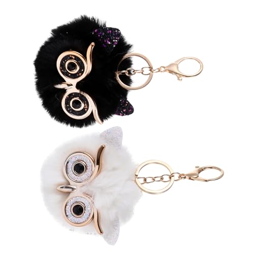 WATIIFUFU 1stk Eule-anhänger Eule Schlüsselanhänger Eule Kugel Schlüsselanhänger Weihnachtsstrumpf Stuffer Eulen-pom-schlüsselanhänger Schlüsselanhänger Mit Strasssteinen Black Metall von WATIIFUFU