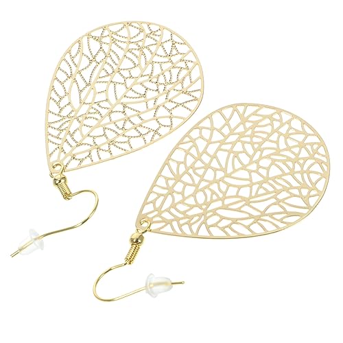WATIIFUFU 2 Paare Damen Dangle Ohrringe Vintage Stil Hohlblatt Tropfenform Hängend Elegante Goldene Schmuck für Alltag Party und von WATIIFUFU