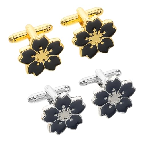 WATIIFUFU 2 Paare Japanische Manschettenknöpfe Blütenmotiv Leicht Elegant für Damen Business Hemd Ärmelschmuck in Gold und Silber von WATIIFUFU