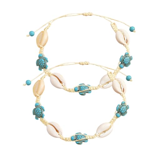WATIIFUFU 2 Stück Boho Muschel Schildkrötenarmband Sommer Strand Schmuck Verstellbares Armband und Fußkettchen Natürlicher Ozeanstil Vielseitig Tragbar als Arm Fußband Urlaubssouvenir von WATIIFUFU