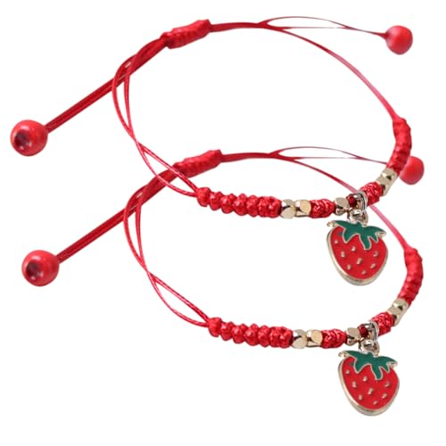 WATIIFUFU 2 Stück Erdbeer Armband Freundschaftsarmbänder Damen Armbänder Mädchen Armbänder Cottagecore Zubehör Armbänder Für Handgelenk Seil Handkette Verstellbare Armbänder Rote von WATIIFUFU