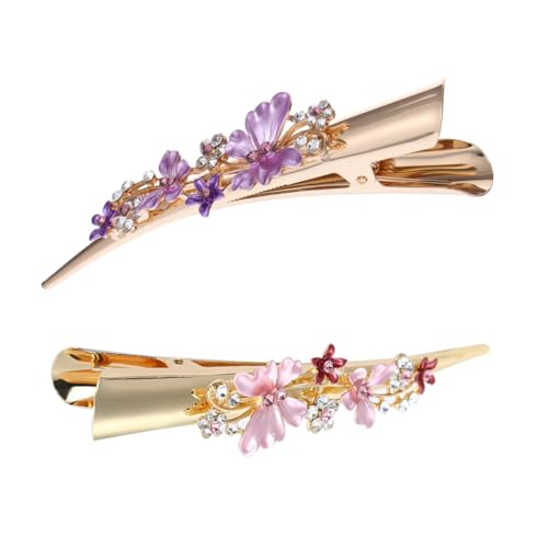 WATIIFUFU 2 Stück Große Damen Haarklammer Metall mit Blumenmotiv Leichte und Bequeme Haarspange Dekorativer Haarschmuck für Alltag Party und Festival in Violett und Rosa von WATIIFUFU